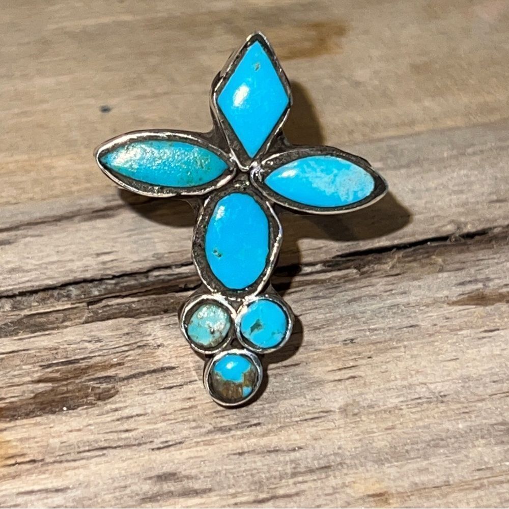 Native American Turquoise And 925 Silver Cross Ring Size 8